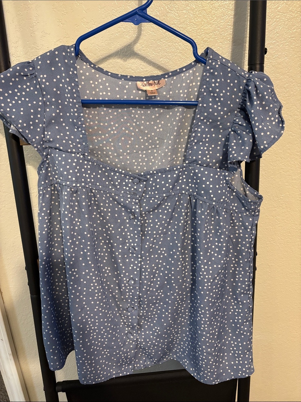 Blue Polka Dot Button-Front Women's Blouse